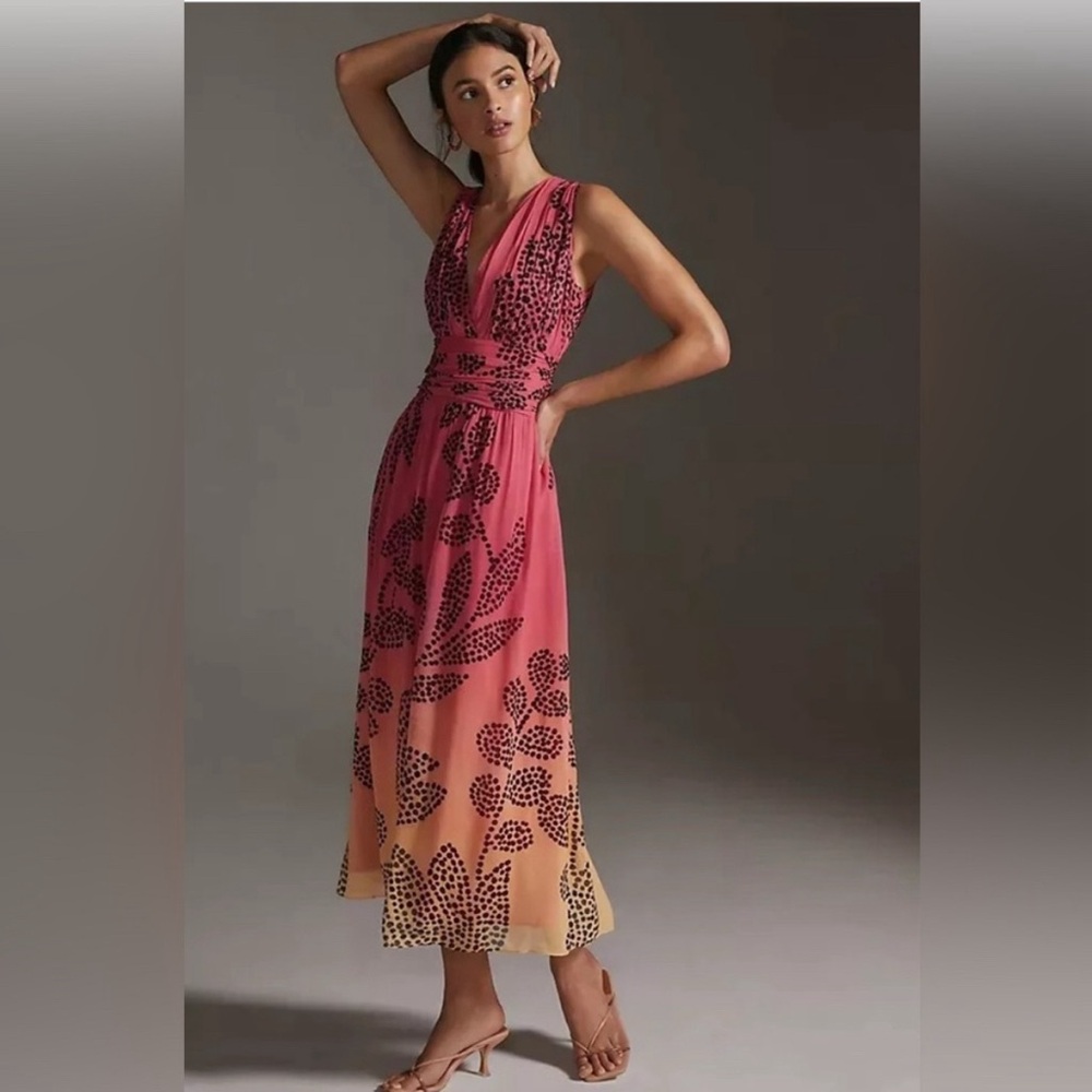 Anthropologie Pink and Orange Maxi Dress